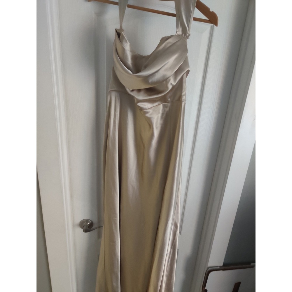 Birdy Grey Champagne Gold Satin Cowl Neck Convertible Halter Maxi Dress XXL - Picture 2 of 7